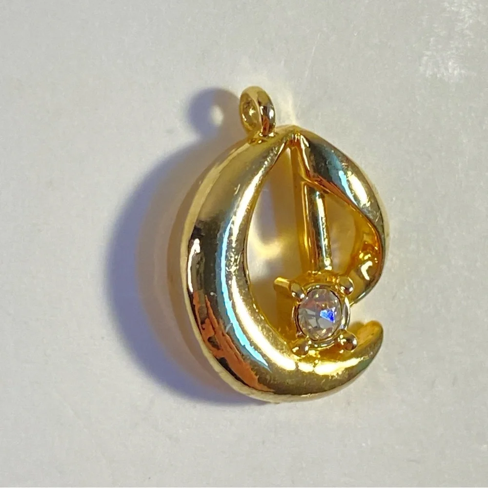 Vintage abstract gold tone pendant with rhinestone accent - Picture 5 of 6